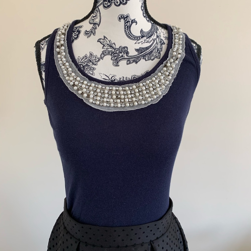 Jewelled neckline tank top
